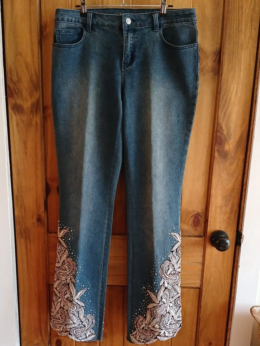 Boston Proper Embellished Embroidered Stretch Denim Jeans - 10